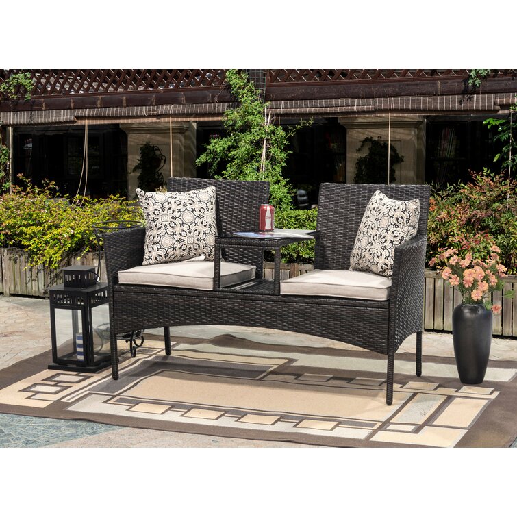 Black wicker 2025 outdoor bench